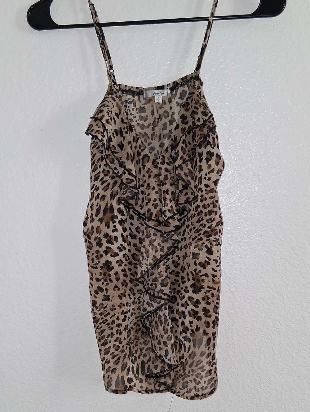 Papaya Beige and Black Leopard Ruffle Cami Dress